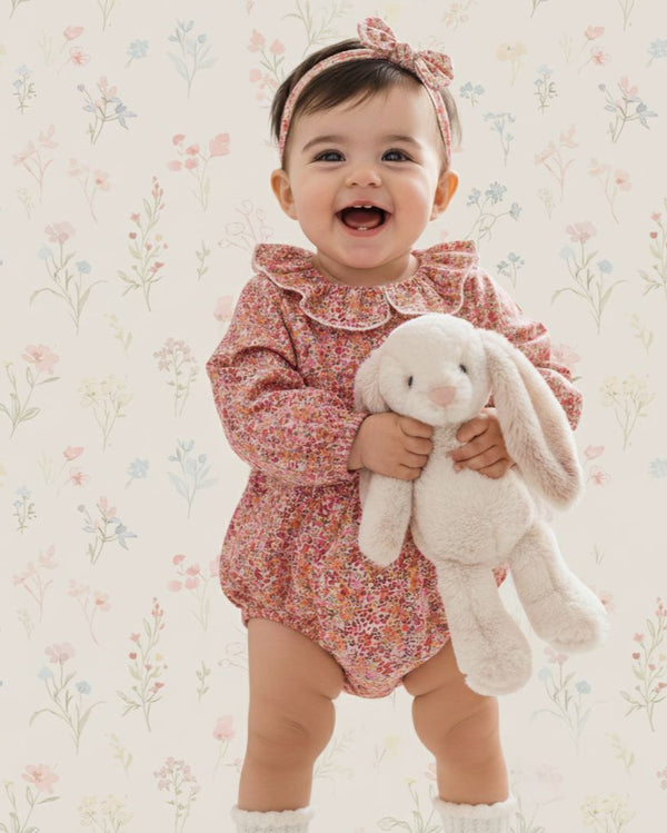 Body din bumbac cu flori roz si guler cret